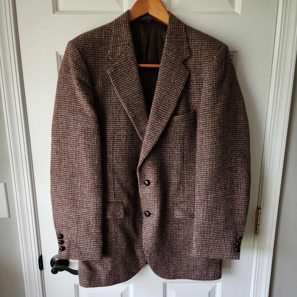 Harris Tweed Men's Blazer Sport Coat Two Button Wool Jacket 41L Stafford Brown